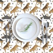 Trotting Otterhounds and paw prints - white