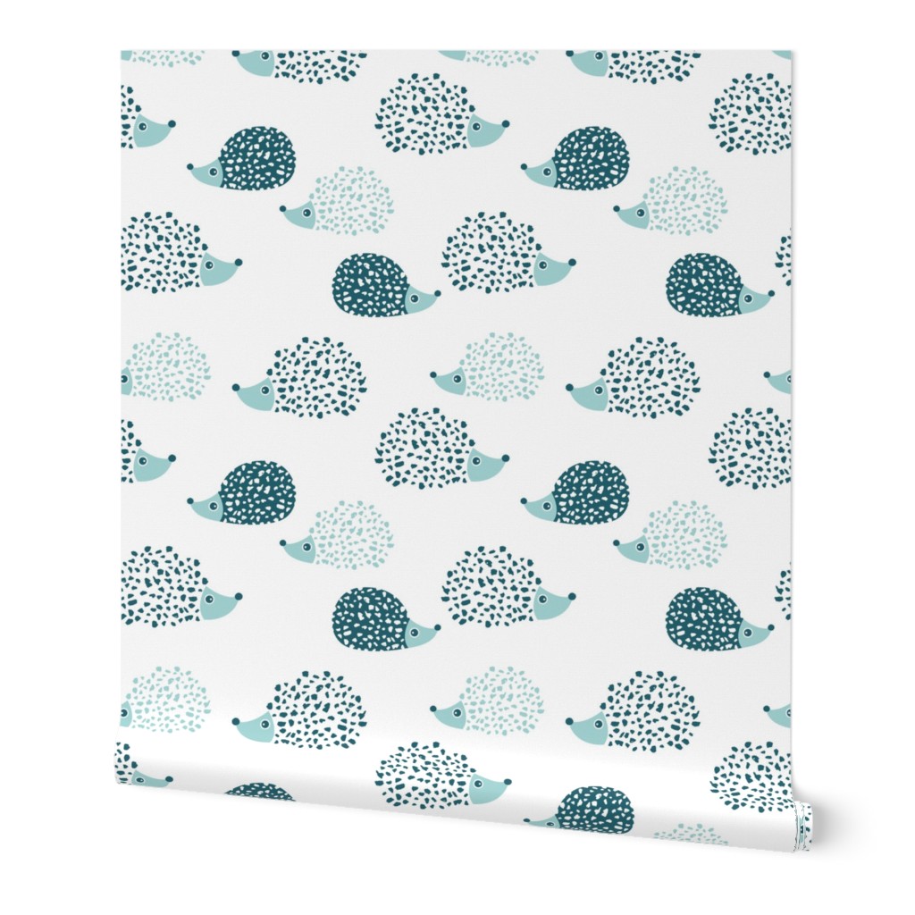 Scandinavian sweet hedgehog illustration for kids gender neutral ice blue mint