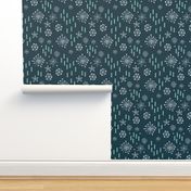 Pine trees and snow flakes winter wonderland and christmas holidays theme blue mint