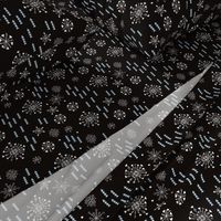 Pine trees and snow flakes winter wonderland and christmas holidays theme black ice blue