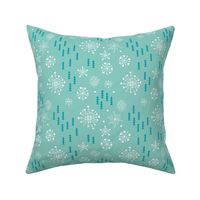 Pine trees and snow flakes winter wonderland and christmas holidays theme mint