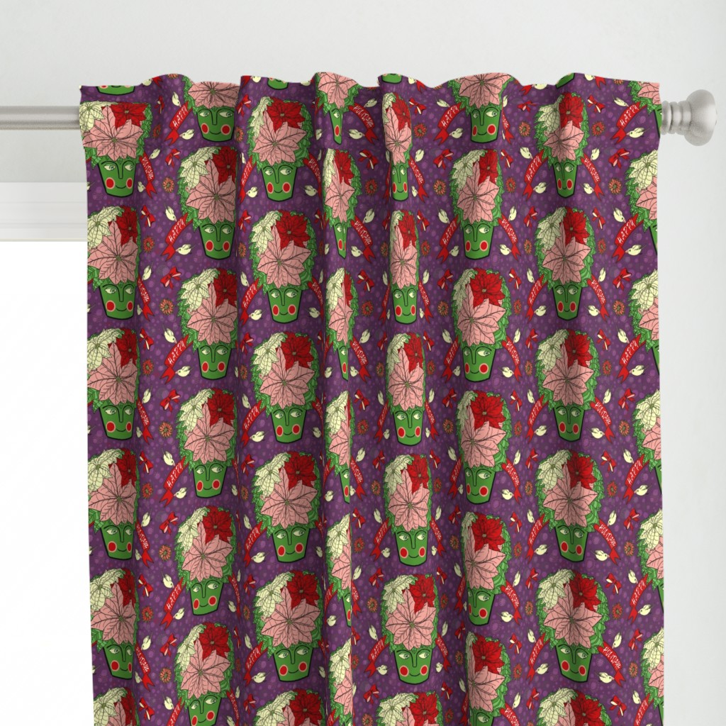 Christmas holiday poinsettias, large scale, violet purple cream pink green red