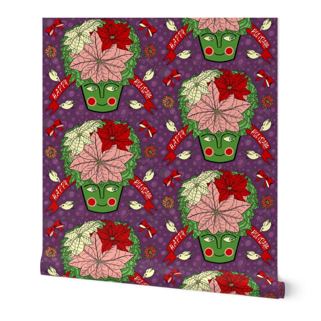 Christmas holiday poinsettias, large scale, violet purple cream pink green red