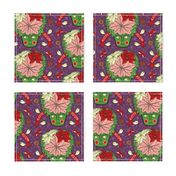 Christmas holiday poinsettias, large scale, violet purple cream pink green red