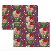 Christmas holiday poinsettias, large scale, violet purple cream pink green red