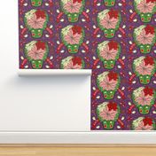 Christmas holiday poinsettias, large scale, violet purple cream pink green red