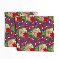 Christmas holiday poinsettias, large scale, violet purple cream pink green red