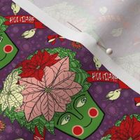 Christmas holiday poinsettias, small scale, violet purple cream pink green red