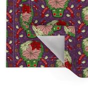 Christmas holiday poinsettias, small scale, violet purple cream pink green red