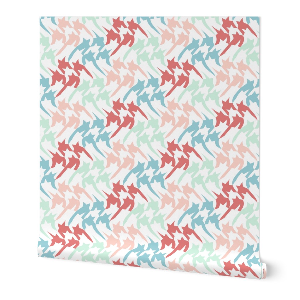 mint, light blue and coral houndstooth wave