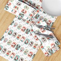 christmas gift tags with cute woodland animals, santa claus, snowman and poinsettia