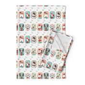 christmas gift tags with cute woodland animals, santa claus, snowman and poinsettia