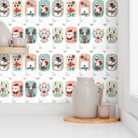 christmas gift tags with cute woodland animals, santa claus, snowman and poinsettia