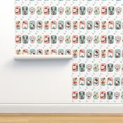 christmas gift tags with cute woodland animals, santa claus, snowman and poinsettia