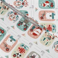 christmas gift tags with cute woodland animals, santa claus, snowman and poinsettia