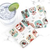 christmas gift tags with cute woodland animals, santa claus, snowman and poinsettia