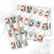 christmas gift tags with cute woodland animals, santa claus, snowman and poinsettia