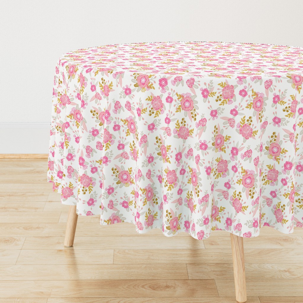 fox florals cute floral pink and yellow fabric cute painted flowers cute florals fabric