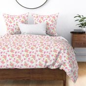 fox florals cute floral pink and yellow fabric cute painted flowers cute florals fabric