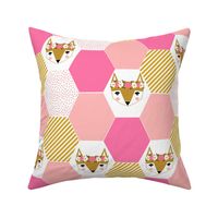 hexie quilt fox hexagon quilt cheater quilt pink fox fabric cute quilt pink fabric
