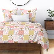 fox florals patchwork cheater quilt fox fabric floral fabric cute flower pink flowers cute pink fabric