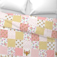 fox florals patchwork cheater quilt fox fabric floral fabric cute flower pink flowers cute pink fabric