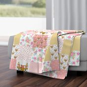 fox florals patchwork cheater quilt fox fabric floral fabric cute flower pink flowers cute pink fabric