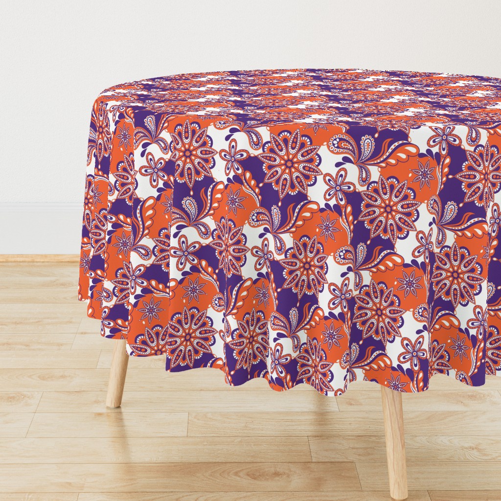 Orange and purple team color Paisley Mandala