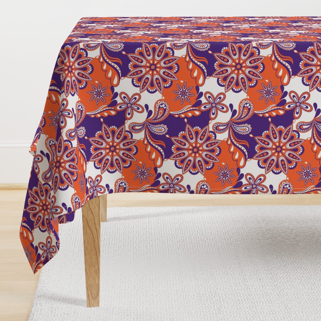 Orange and purple team color Paisley Mandala