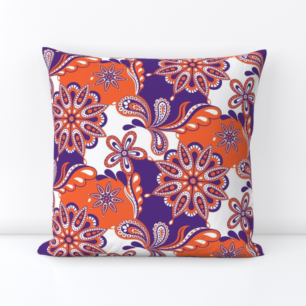 Orange and purple team color Paisley Mandala