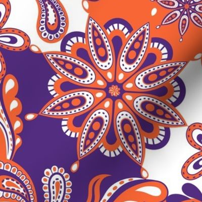 Orange and purple team color Paisley Mandala