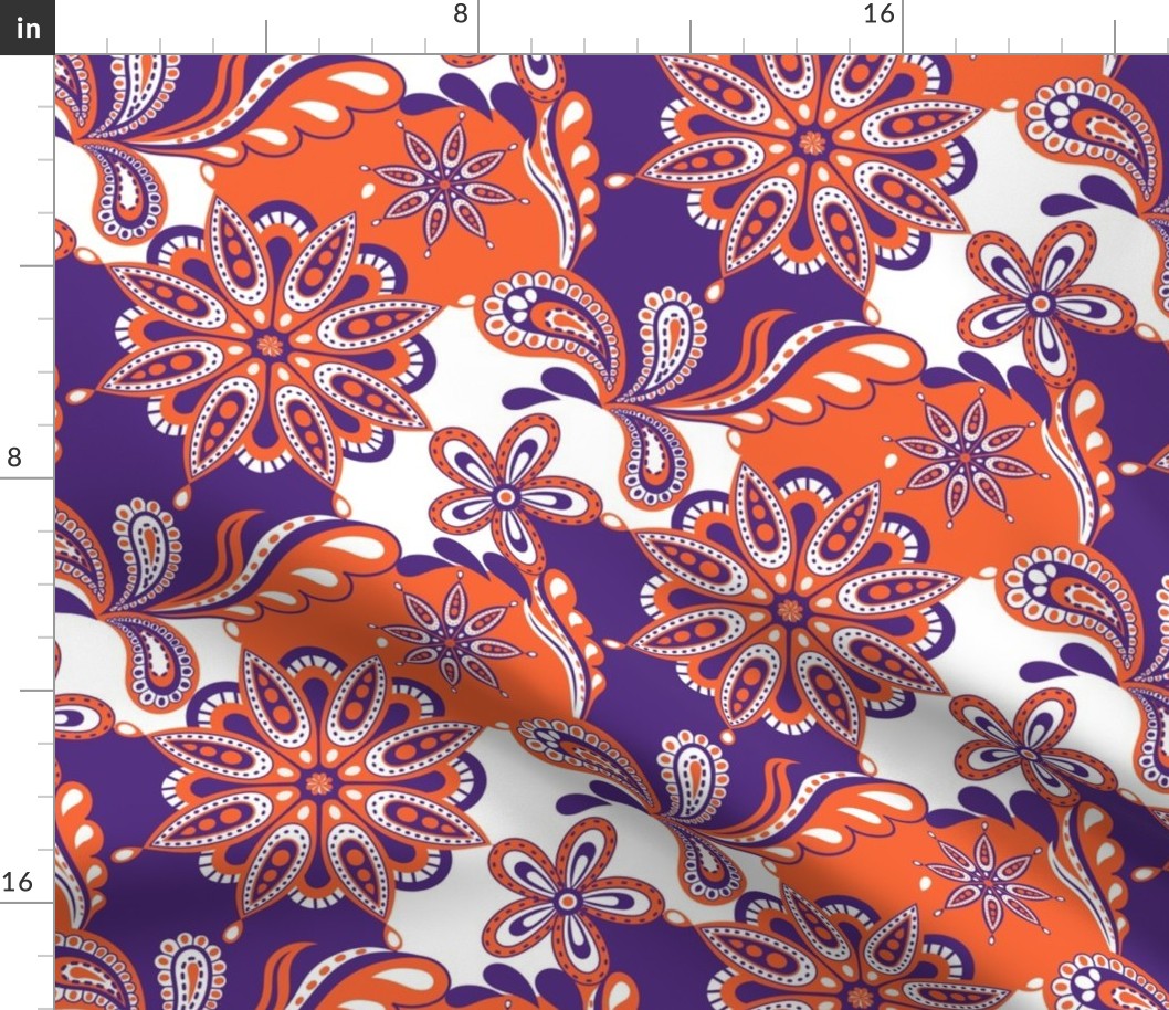 Orange and purple team color Paisley Mandala