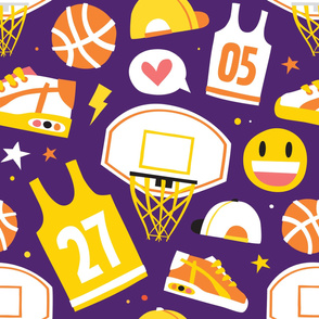 Basketball cartoon pattern purple