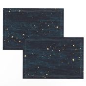 Large Night Sky Stars Midnight Blue, cyan, turquoise,  with gold stars 