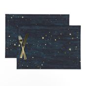 Large Night Sky Stars Midnight Blue, cyan, turquoise,  with gold stars 