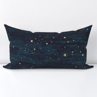 Large Night Sky Stars Midnight Blue, cyan, turquoise,  with gold stars 