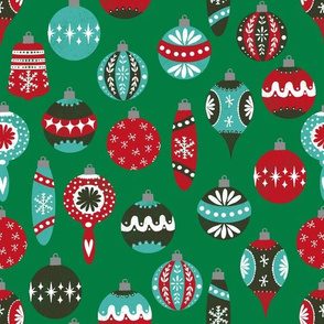 christmas vintage ornaments fabric // red and green christmas ornaments red and green vintage fabric 