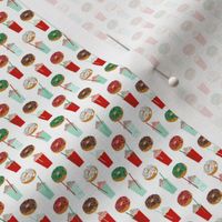 tiny christmas fabric print donuts and coffee fabric donut fabric red and green christmas designs