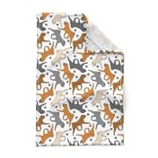 Trotting Chinese Shar pei and paw prints - white