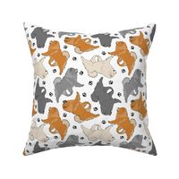 Trotting Chow Chow and paw prints - white