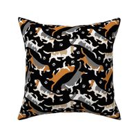 Trotting Basset hounds and paw prints - black