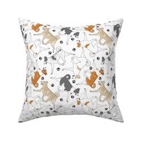 Trotting Canaan dogs and paw prints - white