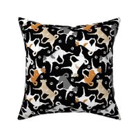 Trotting Canaan dogs and paw prints - black
