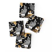 Trotting rough coated Collies and paw prints - black