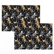 Trotting smooth coated Collies and paw prints - black