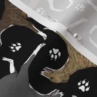Trotting Whippets and paw prints C - black