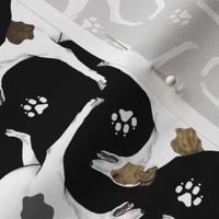 Trotting Whippets and paw prints E - black