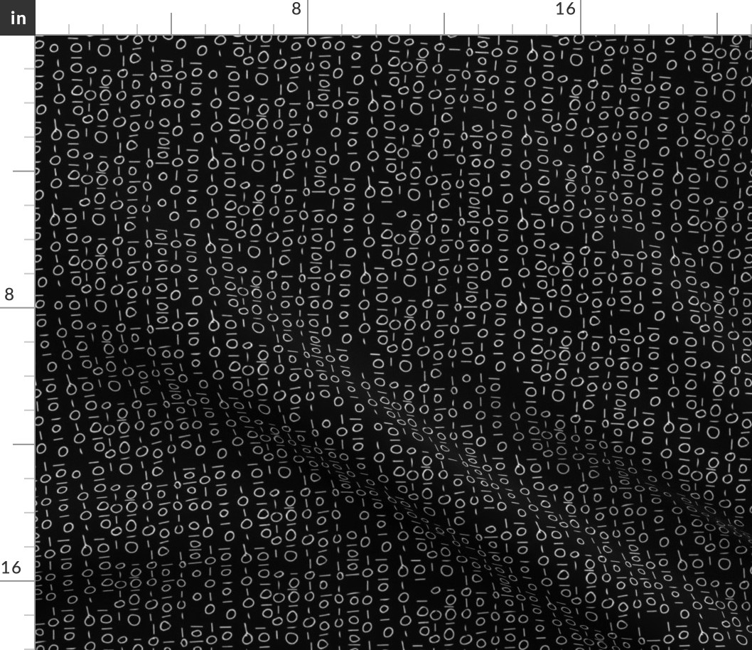 written binary code - circles and lines in black