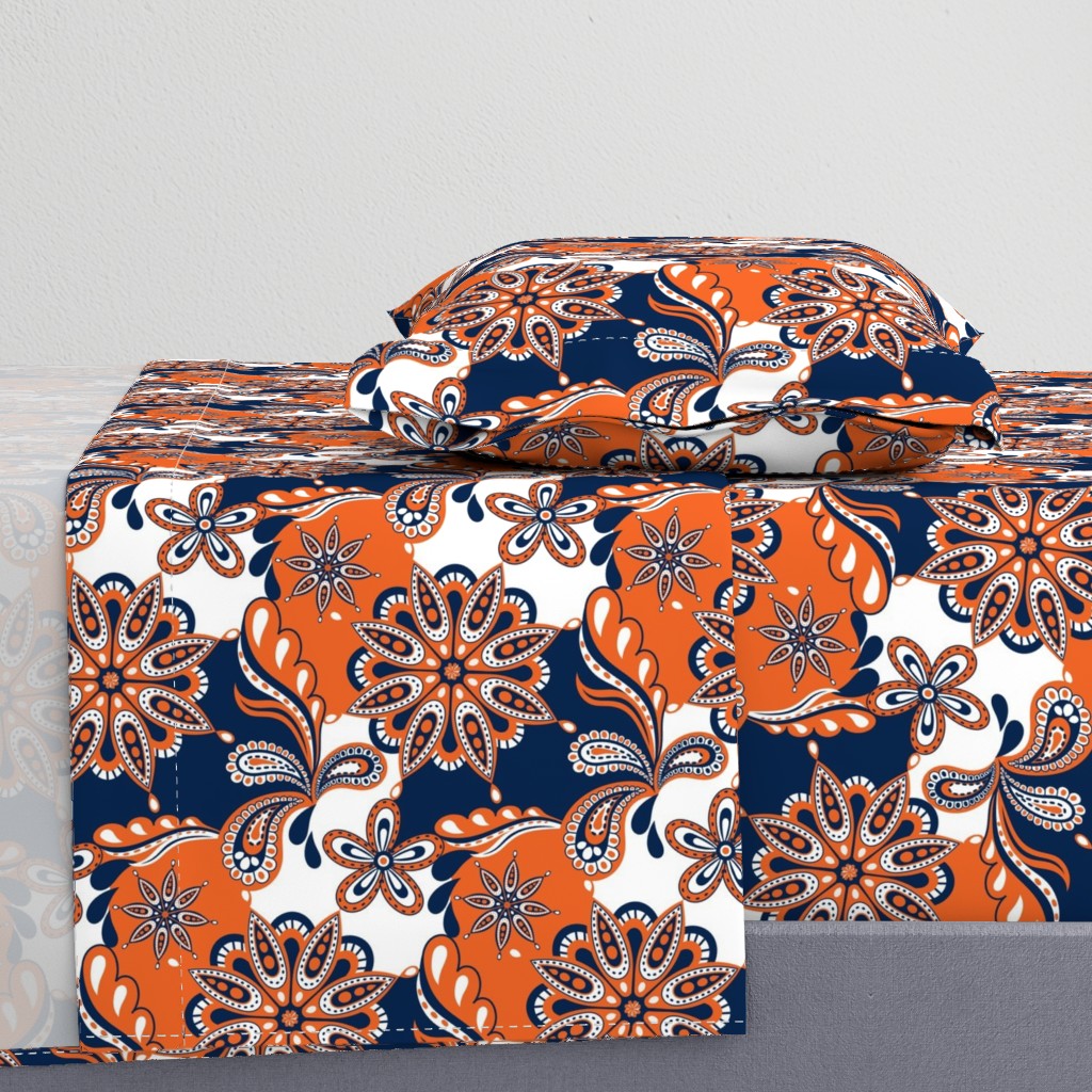 Navy and orange team color  Paisley Mandala