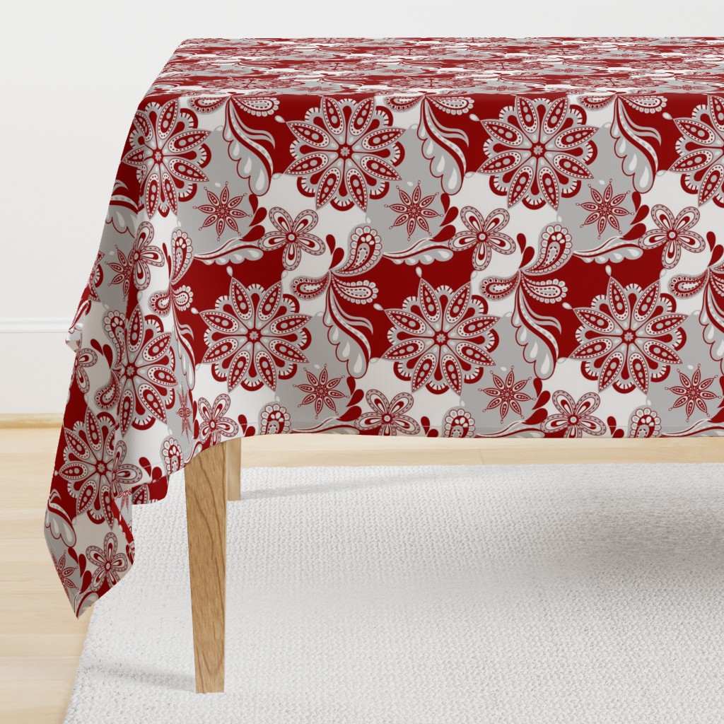 Crimson and grey team color Paisley Mandala